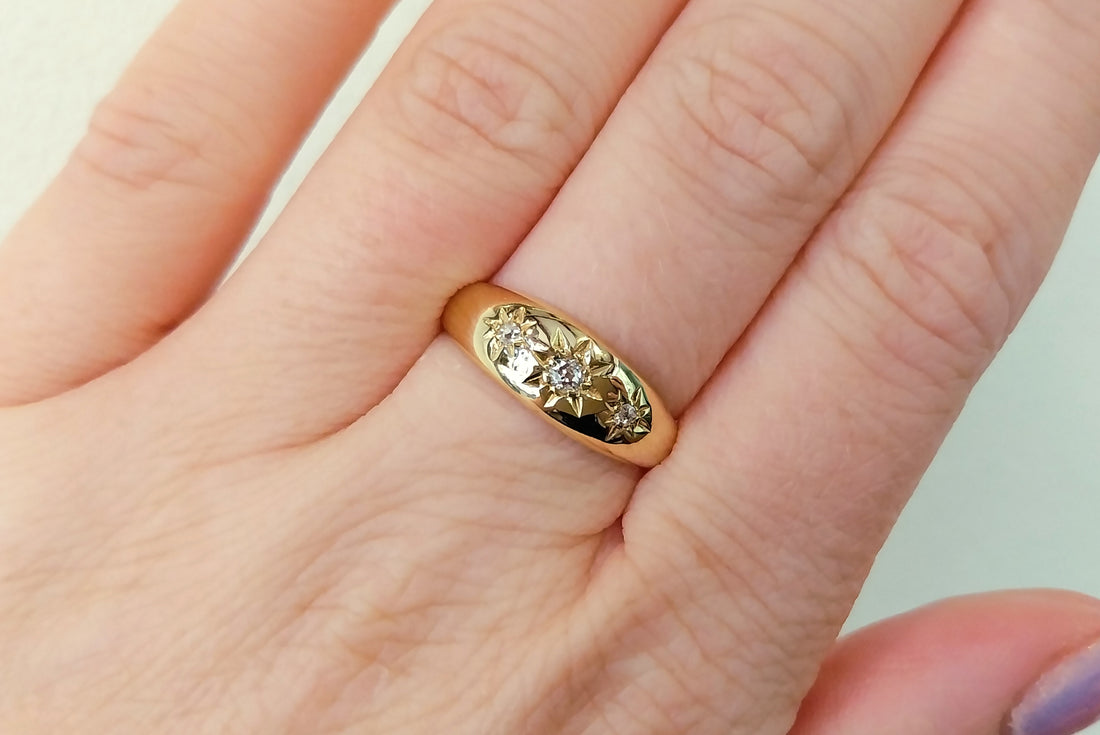 Edwardian old cut diamond gypsy ring from 1912