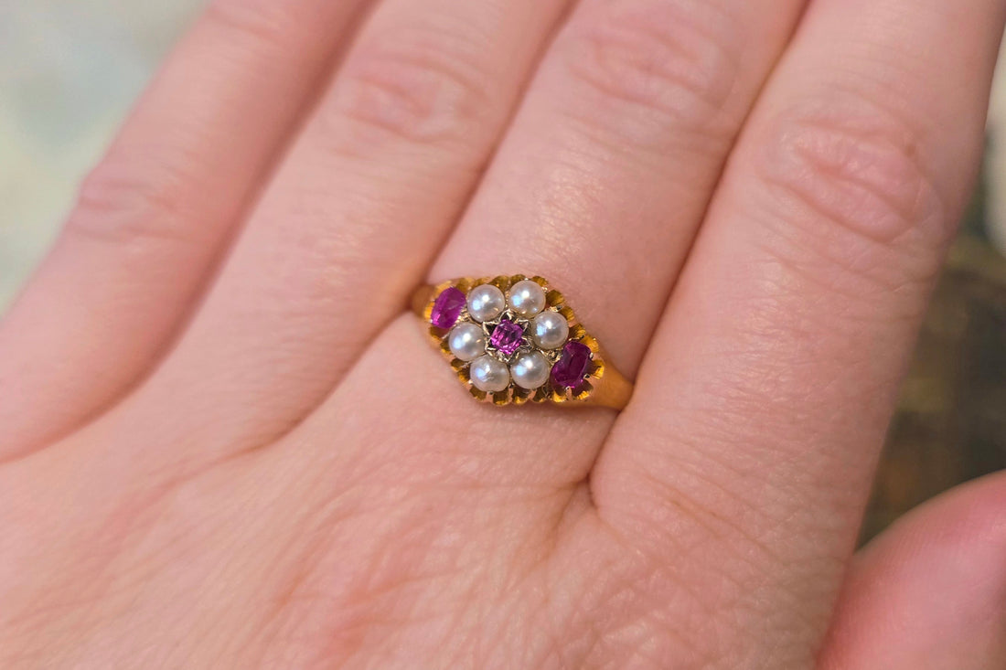 Ruby and pearl ring from 1878-The Antique Ring Shop
