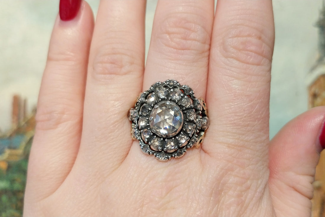 Rose diamond ring silver and 14 carat gold-Antique rings-The Antique Ring Shop