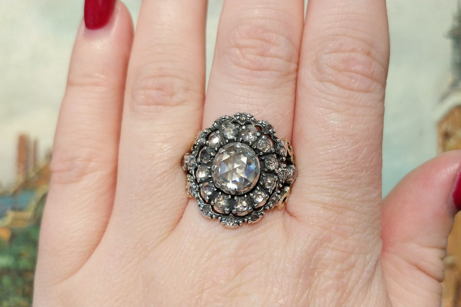 Rose diamond ring silver and 14 carat gold-Antique rings-The Antique Ring Shop