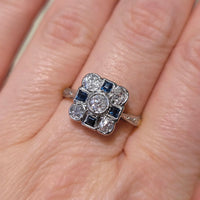 Art Deco old cut diamond and sapphire ring