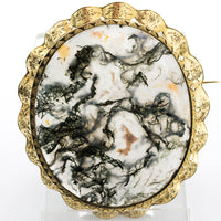 Moss agate brooch in 14 carat gold.-Brooches-The Antique Ring Shop, Amsterdam