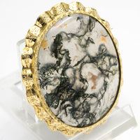 Moss agate brooch in 14 carat gold.-Brooches-The Antique Ring Shop, Amsterdam