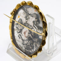 Moss agate brooch in 14 carat gold.-Brooches-The Antique Ring Shop, Amsterdam