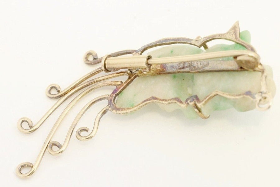 Jade carp fish brooch in 14 carat gold-Brooches-The Antique Ring Shop, Amsterdam