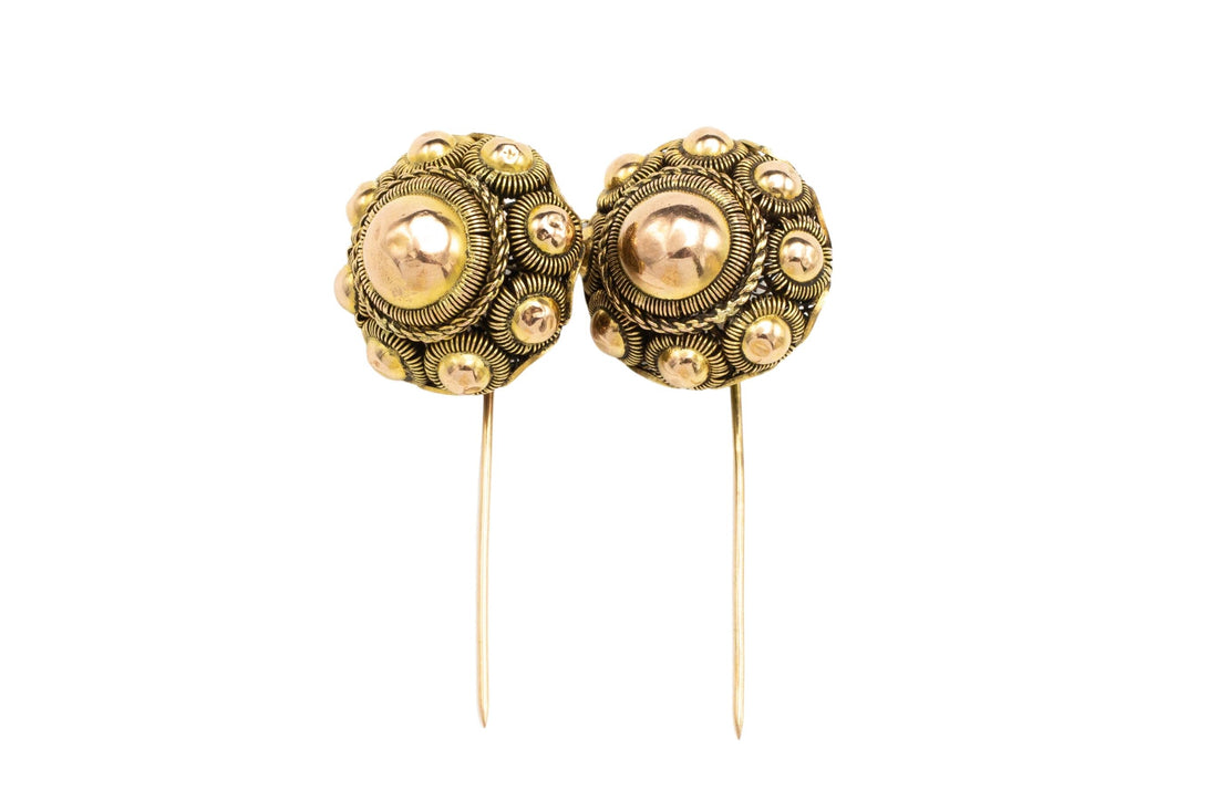 A large pair of antique Dutch gold buttons-Brooches & Lapel Pins-The Antique Ring Shop