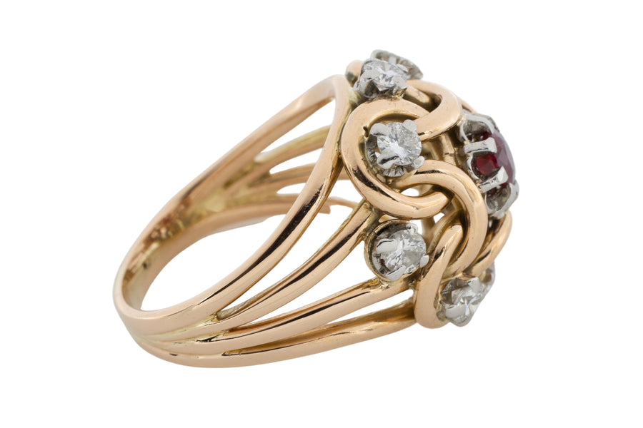 Ruby and diamond knot ring in 18 carat gold-The Antique Ring Shop