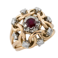 Ruby and diamond knot ring in 18 carat gold-The Antique Ring Shop