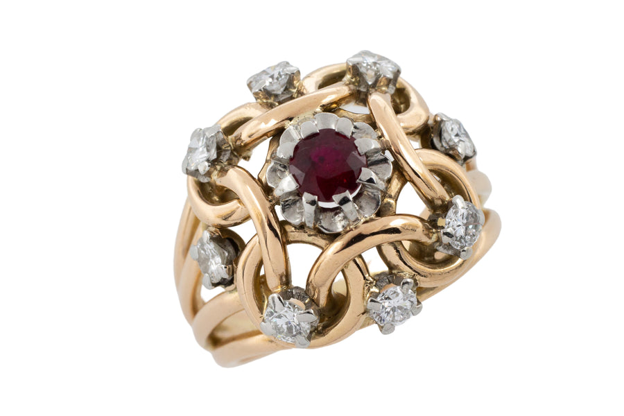 Ruby and diamond knot ring in 18 carat gold-The Antique Ring Shop