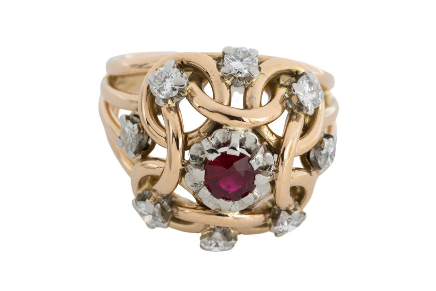 Ruby and diamond knot ring in 18 carat gold-The Antique Ring Shop