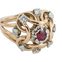 Ruby and diamond knot ring in 18 carat gold-The Antique Ring Shop