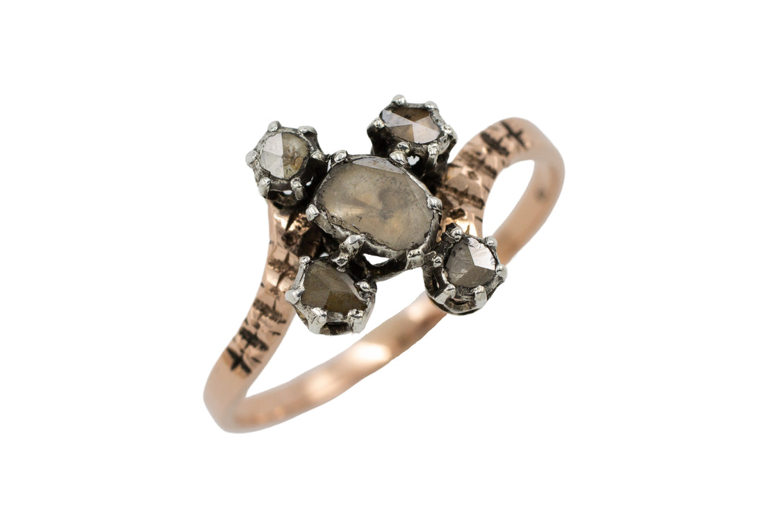 Rose diamond ring in 18 carat gold and silver-Antique rings-The Antique Ring Shop