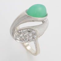 White gold ring with chrysoprase and diamonds-The Antique Ring Shop