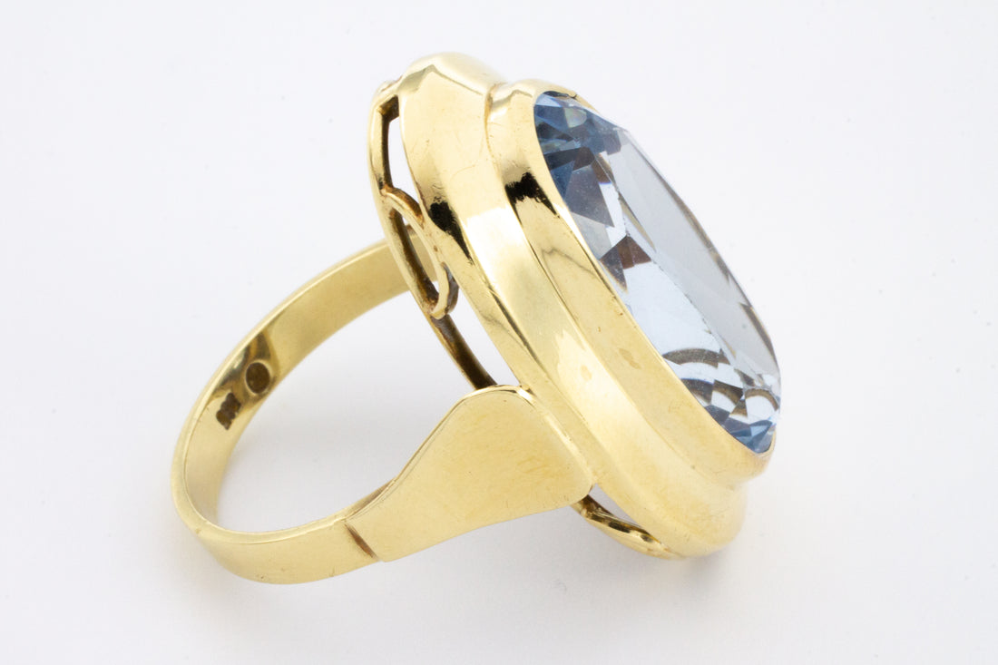 Vintage gold ring with synthetic blue topaz-The Antique Ring Shop