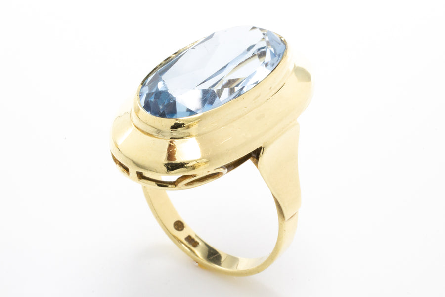 Vintage gold ring with synthetic blue topaz-The Antique Ring Shop