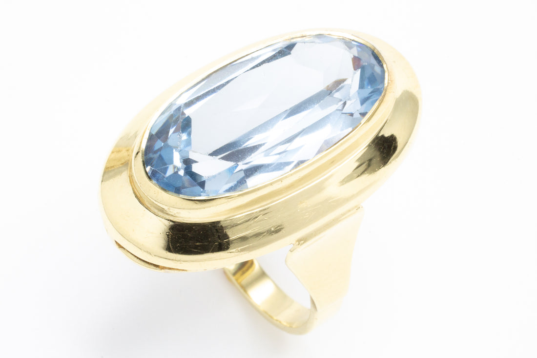 Vintage gold ring with synthetic blue topaz-The Antique Ring Shop